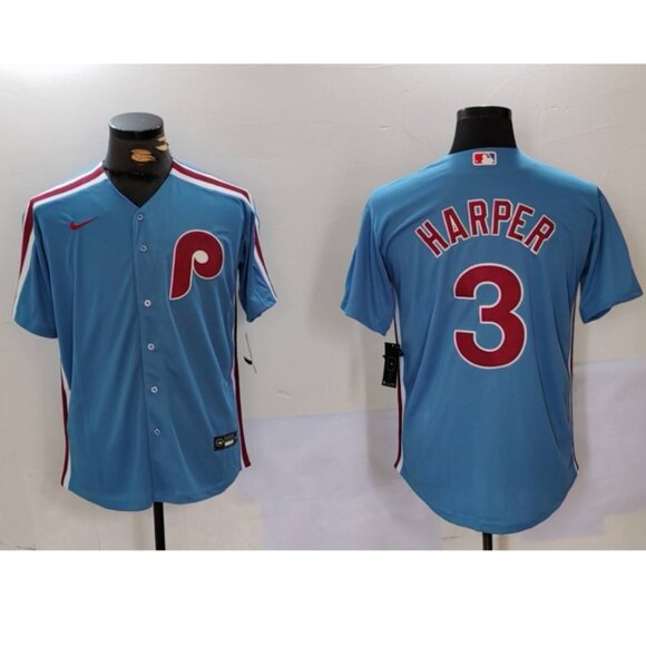 Mens Youths Kids Womens 3 Bryce Harper Stitched Blue Jersey